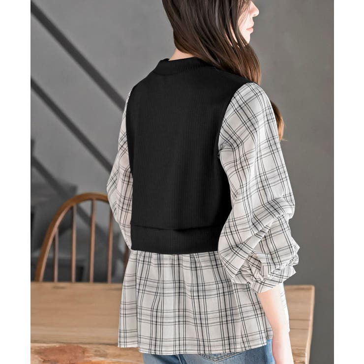 変形タックスリーブ衿付きドッキングブラウス | rps | 詳細画像32 