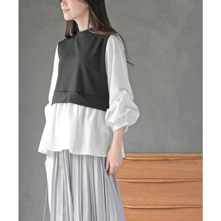 変形タックスリーブ衿付きドッキングブラウス | rps | 詳細画像5 