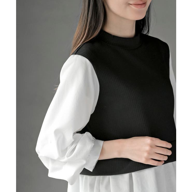 変形タックスリーブ衿付きドッキングブラウス | rps | 詳細画像6 