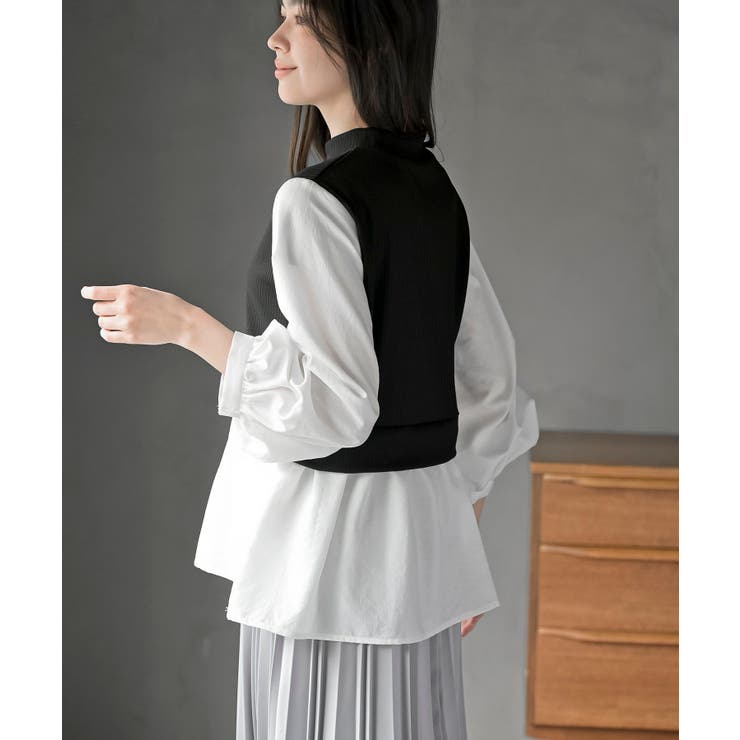 変形タックスリーブ衿付きドッキングブラウス | rps | 詳細画像7 