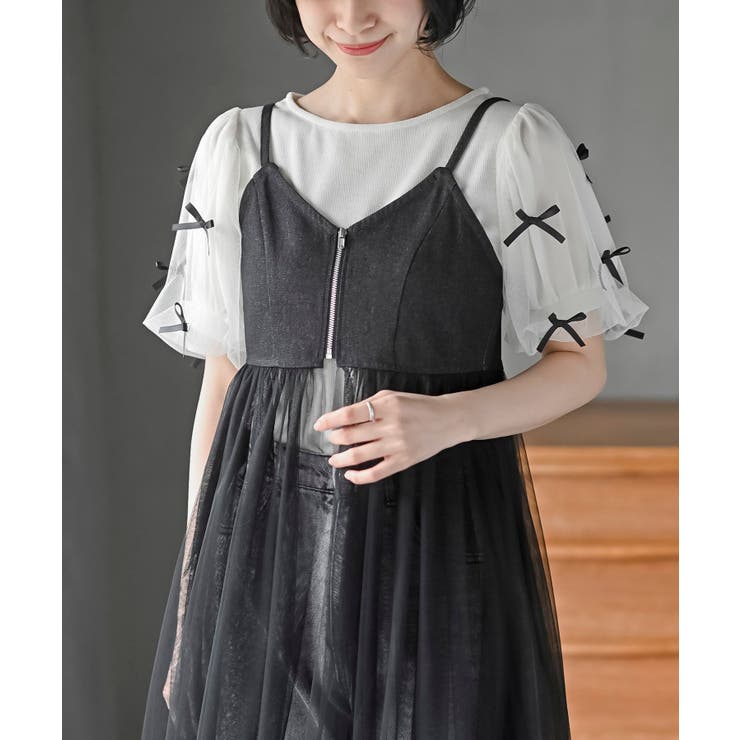 フロントZIPデニム×チュールワンピース[品番：RPSW0003640]｜rps