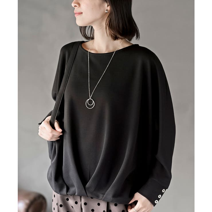 ブラック | ネックレス付きダブルフェイス裾タックプルオーバー | rps