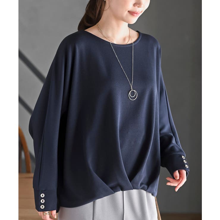 ネイビー | ネックレス付きダブルフェイス裾タックプルオーバー | rps