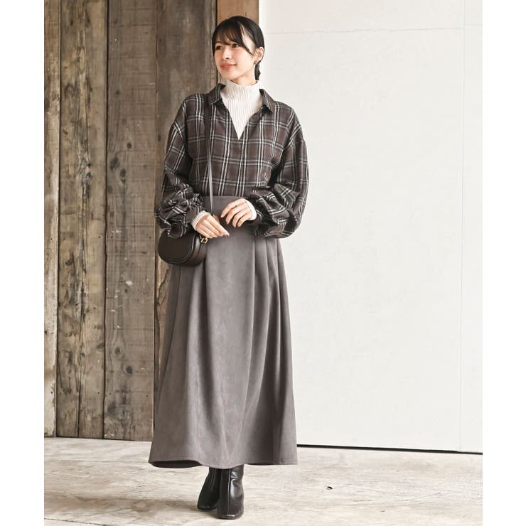 変形袖タックスキッパーチェックブラウス | rps | 詳細画像11 