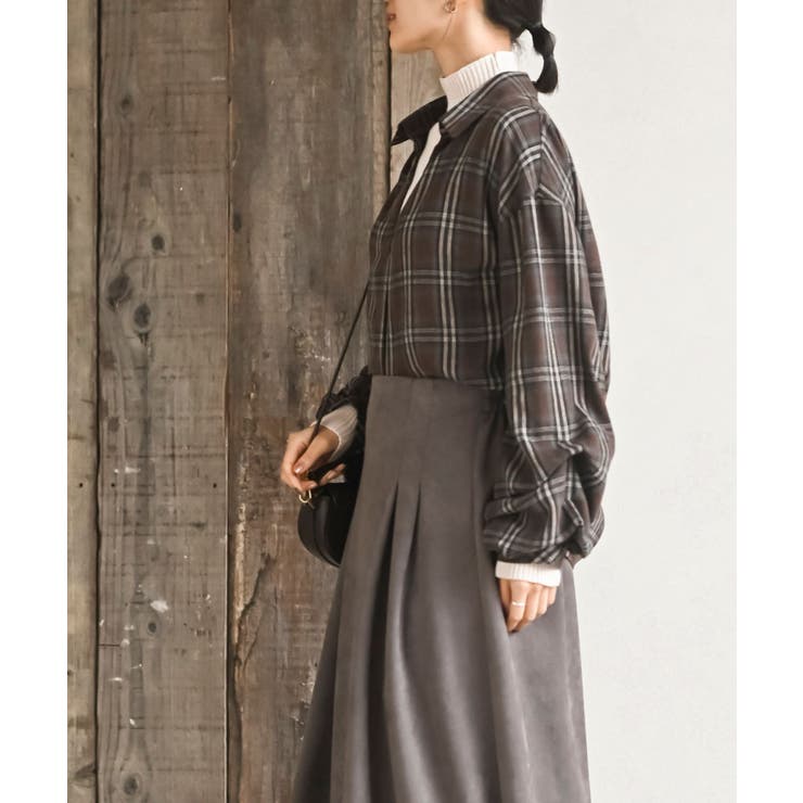 変形袖タックスキッパーチェックブラウス | rps | 詳細画像12 