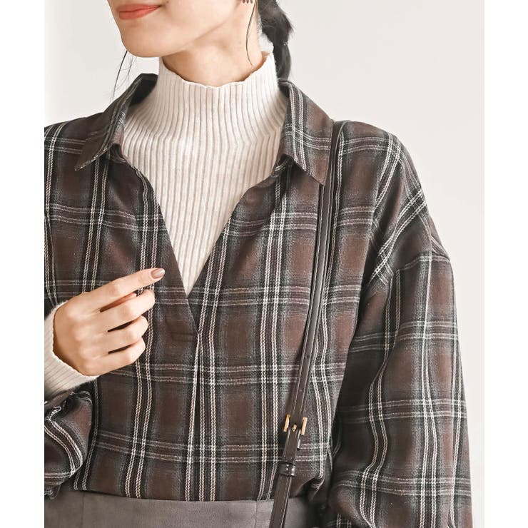 変形袖タックスキッパーチェックブラウス | rps | 詳細画像15 