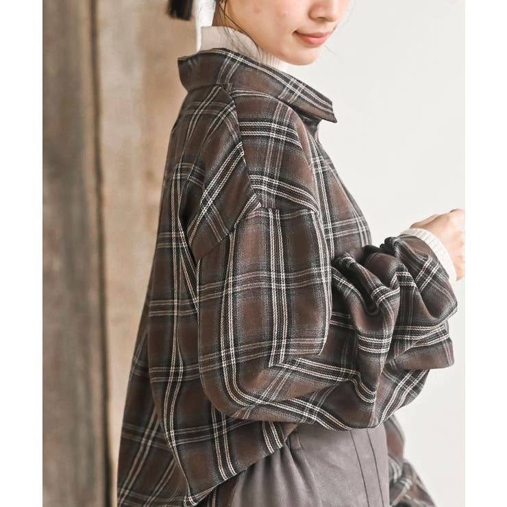 変形袖タックスキッパーチェックブラウス | rps | 詳細画像16 