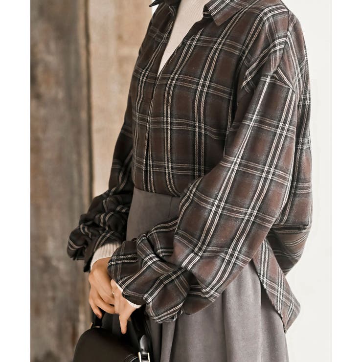 変形袖タックスキッパーチェックブラウス | rps | 詳細画像18 