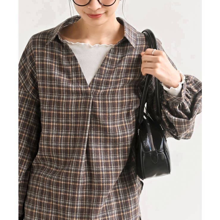 変形袖タックスキッパーチェックブラウス | rps | 詳細画像24 