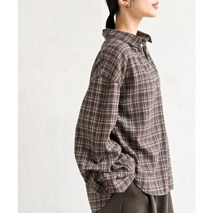 変形袖タックスキッパーチェックブラウス | rps | 詳細画像25 