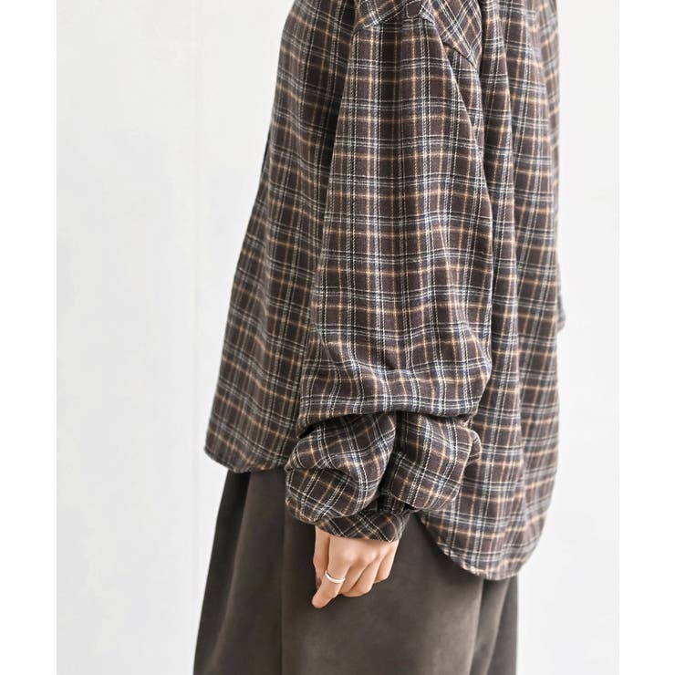 変形袖タックスキッパーチェックブラウス | rps | 詳細画像27 
