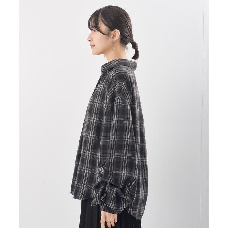 変形袖タックスキッパーチェックブラウス | rps | 詳細画像29 
