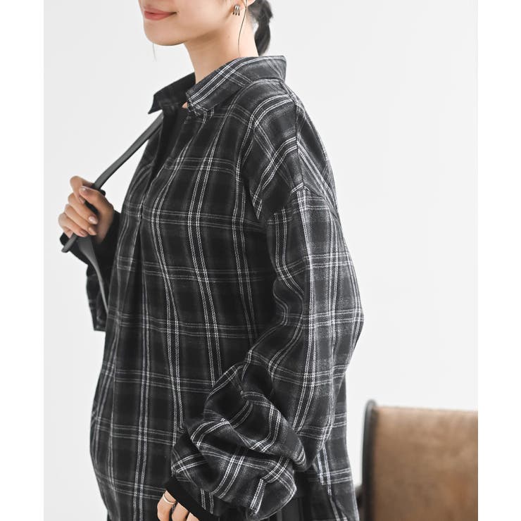 変形袖タックスキッパーチェックブラウス | rps | 詳細画像7 