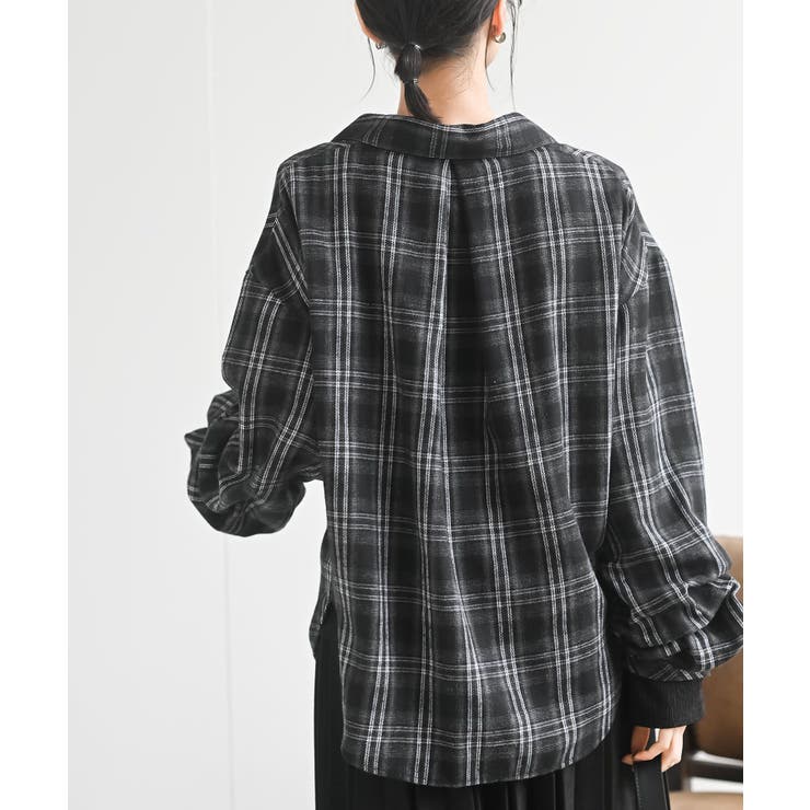 変形袖タックスキッパーチェックブラウス | rps | 詳細画像8 