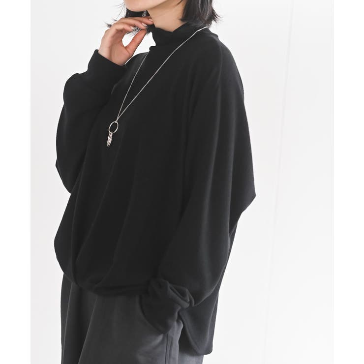 ブラック | ネックレス付裾タックプチハイネックプルオーバー | rps