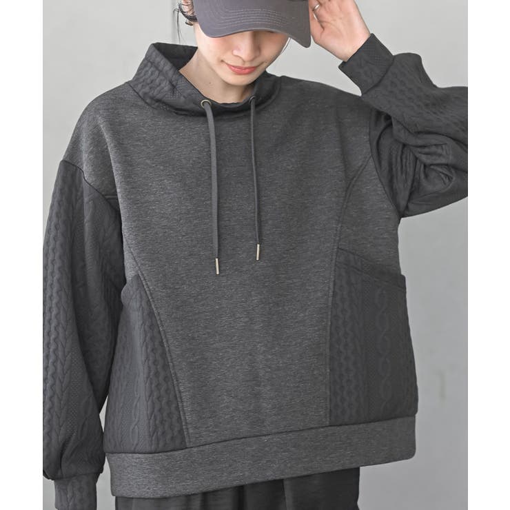 ふくれジャガード×無地切り替えプチハイネックプルオーバー | rps | 詳細画像1 