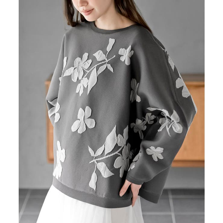 花柄ジャガードスポンジニットワイドプルオーバー | rps | 詳細画像1 