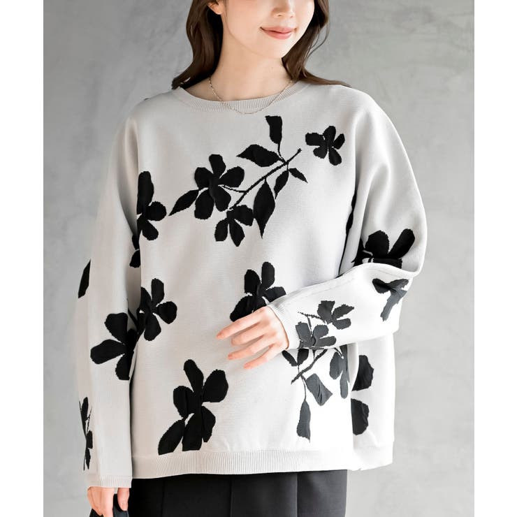 アイスグレー | 花柄ジャガードスポンジニットワイドプルオーバー | rps