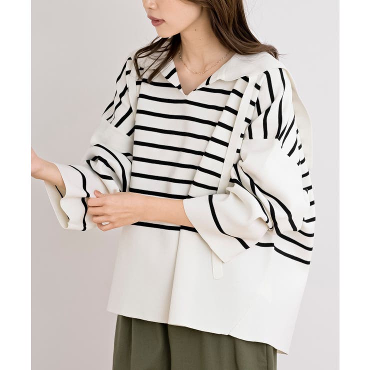 アイボリー2 | セーラーカラーボーダーニットプルオーバー | rps