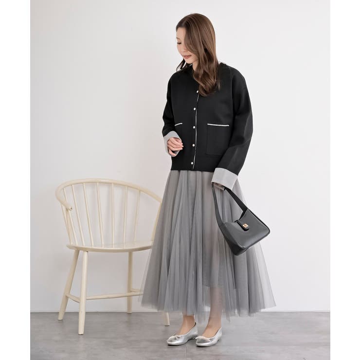 バイカラークルーネックスポンジニットカーディガン | rps | 詳細画像15 