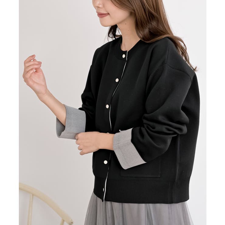 バイカラークルーネックスポンジニットカーディガン | rps | 詳細画像20 