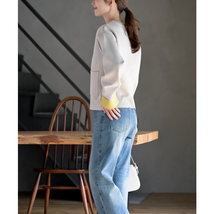 バイカラークルーネックスポンジニットカーディガン | rps | 詳細画像3 