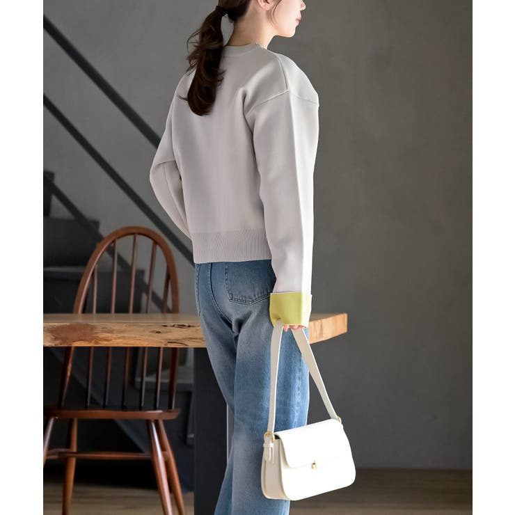 バイカラークルーネックスポンジニットカーディガン | rps | 詳細画像4 