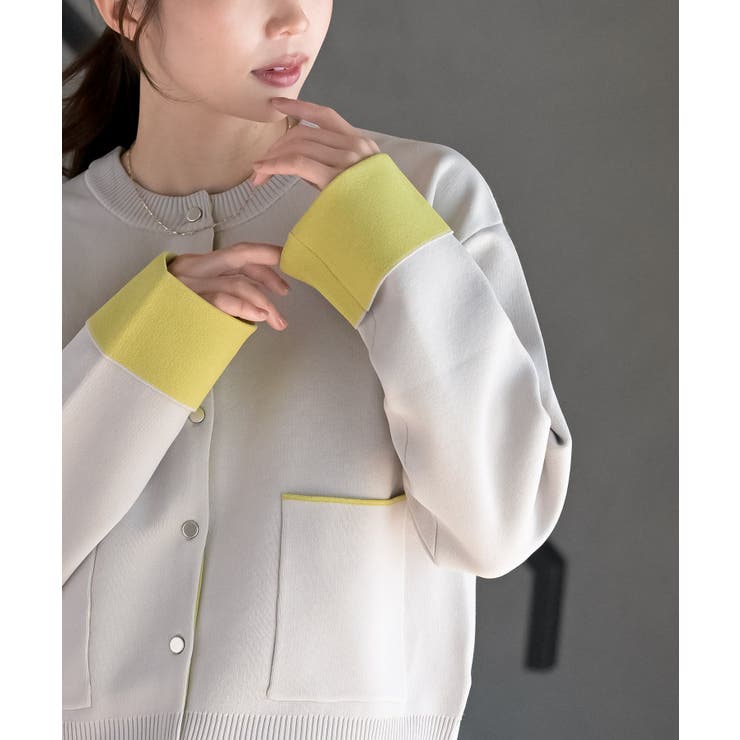 バイカラークルーネックスポンジニットカーディガン | rps | 詳細画像6 