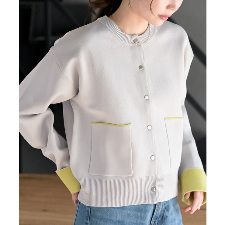 バイカラークルーネックスポンジニットカーディガン | rps | 詳細画像8 