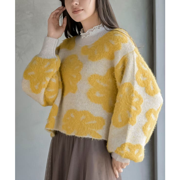 フェザー花柄ショート丈ニットプルオーバー | rps | 詳細画像7 