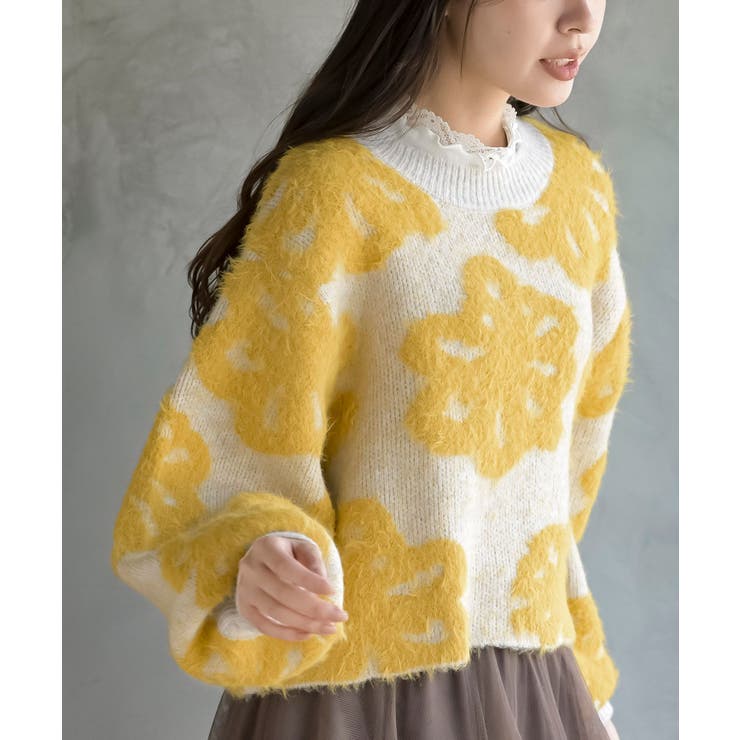 オートミール | フェザー花柄ショート丈ニットプルオーバー | rps