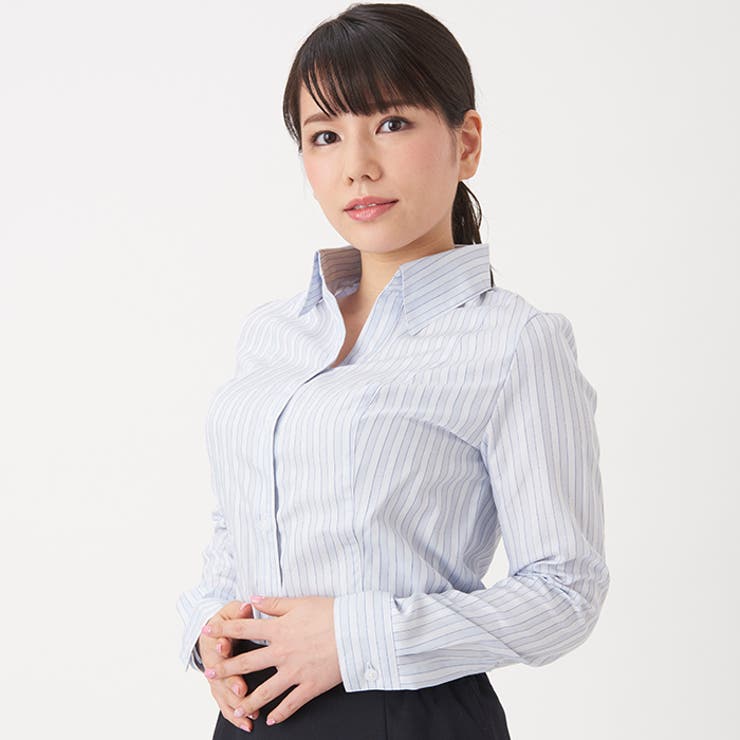 971)23区 スッキパー シャツ ブラウス ストライプ L ブルー(美品