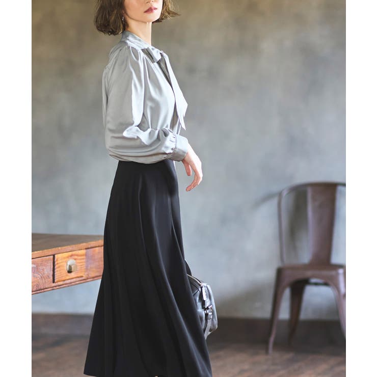 ブラック(BL) | シークレットゴム ハイウエストＡラインスカート | RUIRUE BOUTIQUE