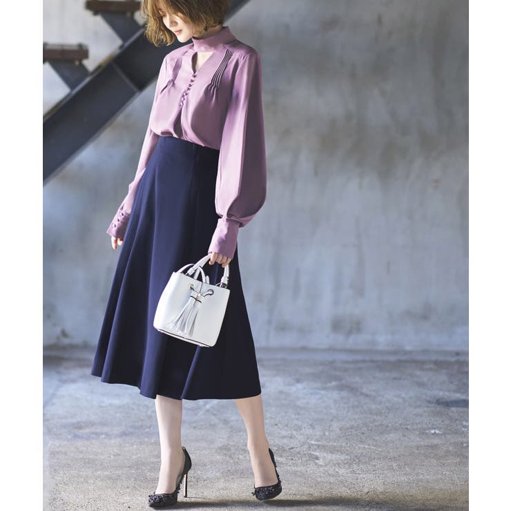 ネイビー(NE) | シークレットゴム ハイウエストＡラインスカート | RUIRUE BOUTIQUE