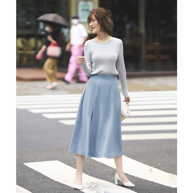 シャビーブルー(PBU) | シークレットゴム ハイウエストＡラインスカート | RUIRUE BOUTIQUE