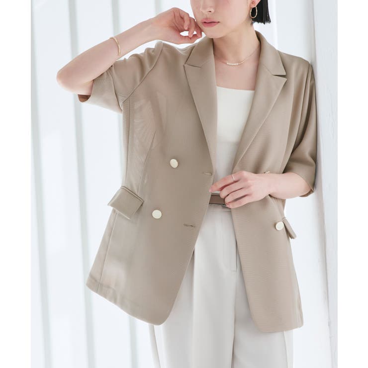 半袖/ベージュ(2BE) | 選べる袖丈パナマシアーテーラードジャケット | RUIRUE BOUTIQUE