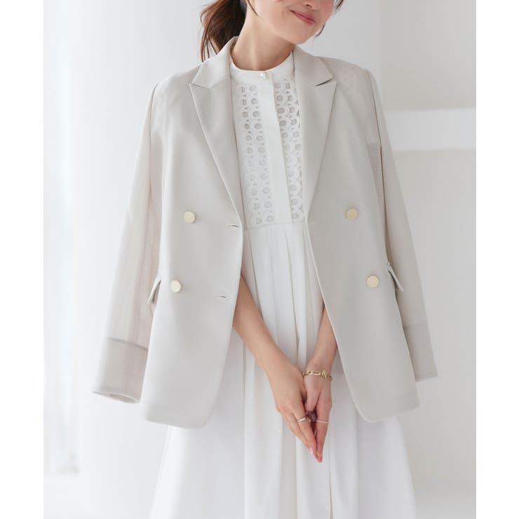 ライトグレージュ(WH) | 選べる袖丈パナマシアーテーラードジャケット | RUIRUE BOUTIQUE