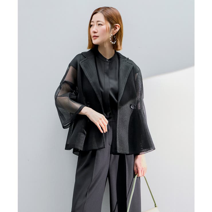 ブラック(BL) | シアーメッシュ ダンボールテーラードジャケット | RUIRUE BOUTIQUE