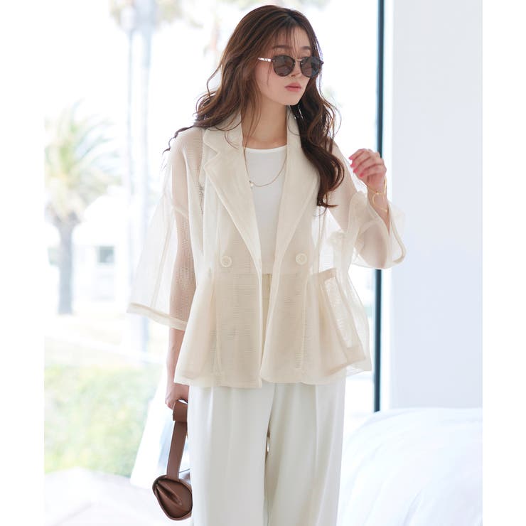 アイボリー(WH) | シアーメッシュ ダンボールテーラードジャケット | RUIRUE BOUTIQUE