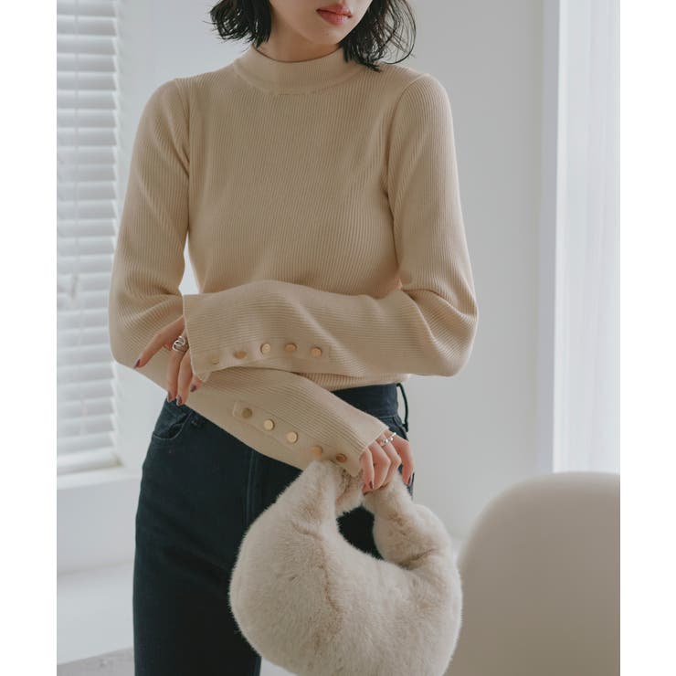 選べるデザイン 静電気防止ボタンスリーブリブニット | RUIRUE BOUTIQUE | 詳細画像7 