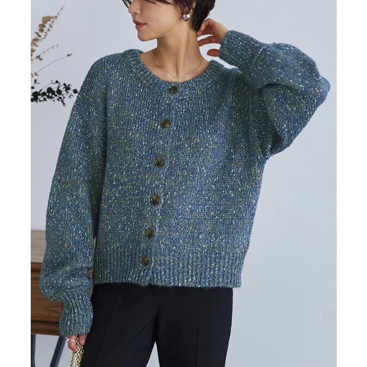 ブルー(BU) | 前後2WAYミックスラメカラー糸ニットカーデ | RUIRUE BOUTIQUE