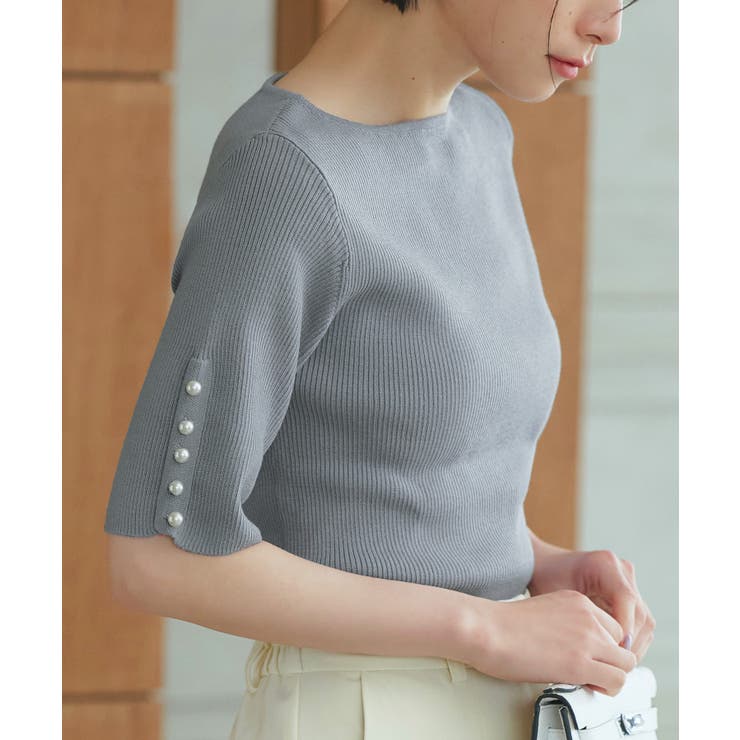 選べるデザインボタンハーフスリーブリブニット | RUIRUE BOUTIQUE | 詳細画像1 