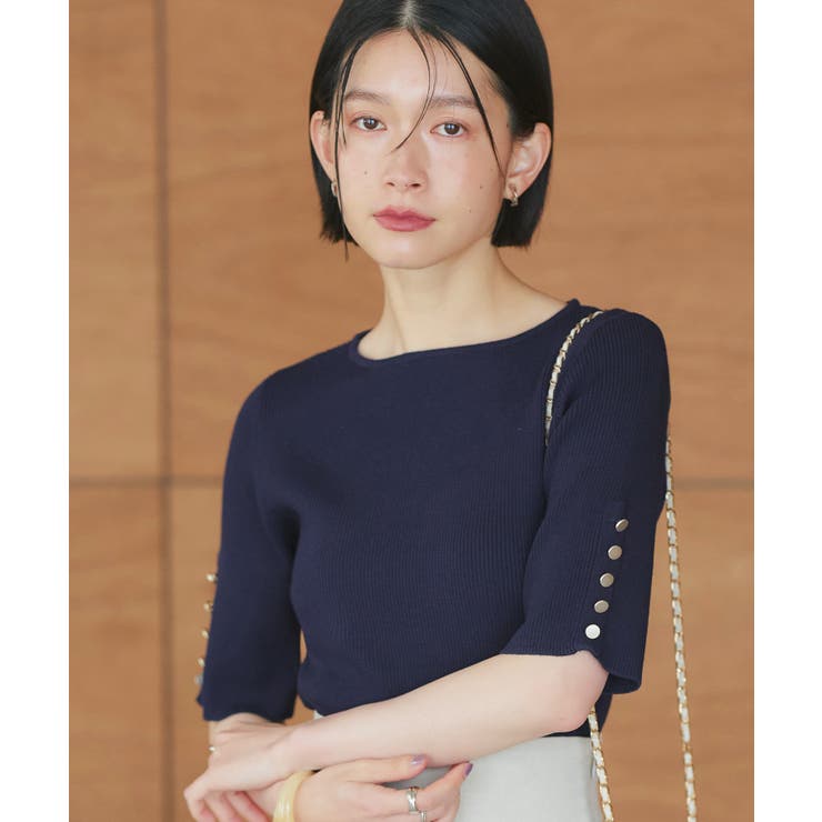 選べるデザインボタンハーフスリーブリブニット | RUIRUE BOUTIQUE | 詳細画像10 