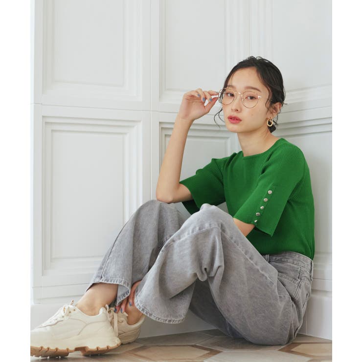 選べるデザインボタンハーフスリーブリブニット | RUIRUE BOUTIQUE | 詳細画像4 