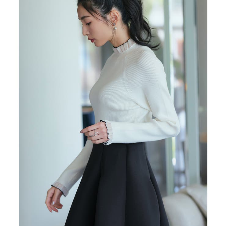 ホワイト(WH) | シアーフリルラグランニット | RUIRUE BOUTIQUE