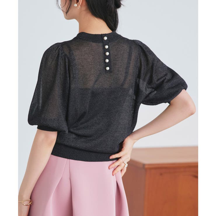 ブラック(BL) | バックパールシアーパフニット | RUIRUE BOUTIQUE