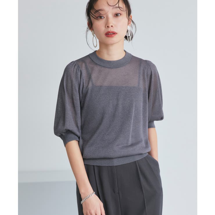 チャコールグレー(DGY) | バックパールシアーパフニット | RUIRUE BOUTIQUE