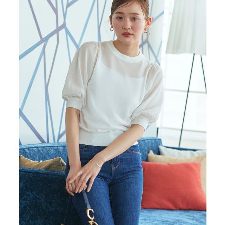 ホワイト(WH) | バックパールシアーパフニット | RUIRUE BOUTIQUE