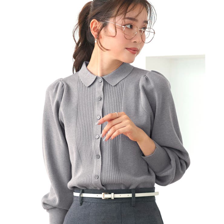 グレー(PGY) | 衿つきパフニットカーデ | RUIRUE BOUTIQUE