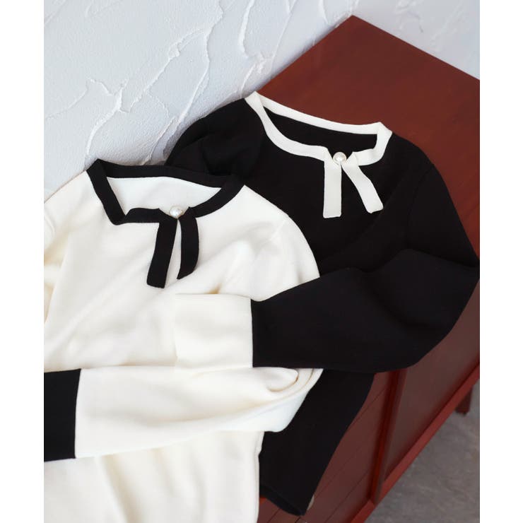 衿リボンバイカラーニット | RUIRUE BOUTIQUE | 詳細画像2 